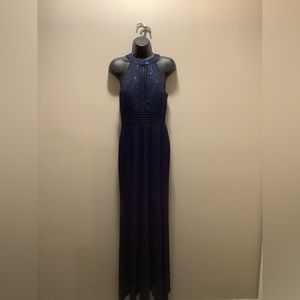 Nightway Halter Prom Gown With Slit/Mesh Front
